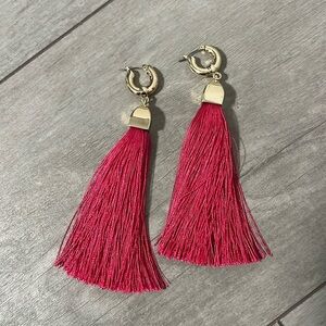 Fuchsia Tassel Gold Earrings